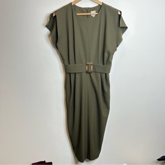 ASOS split cap sleeve midi pencil dress with buckle - Picture 5 of 11